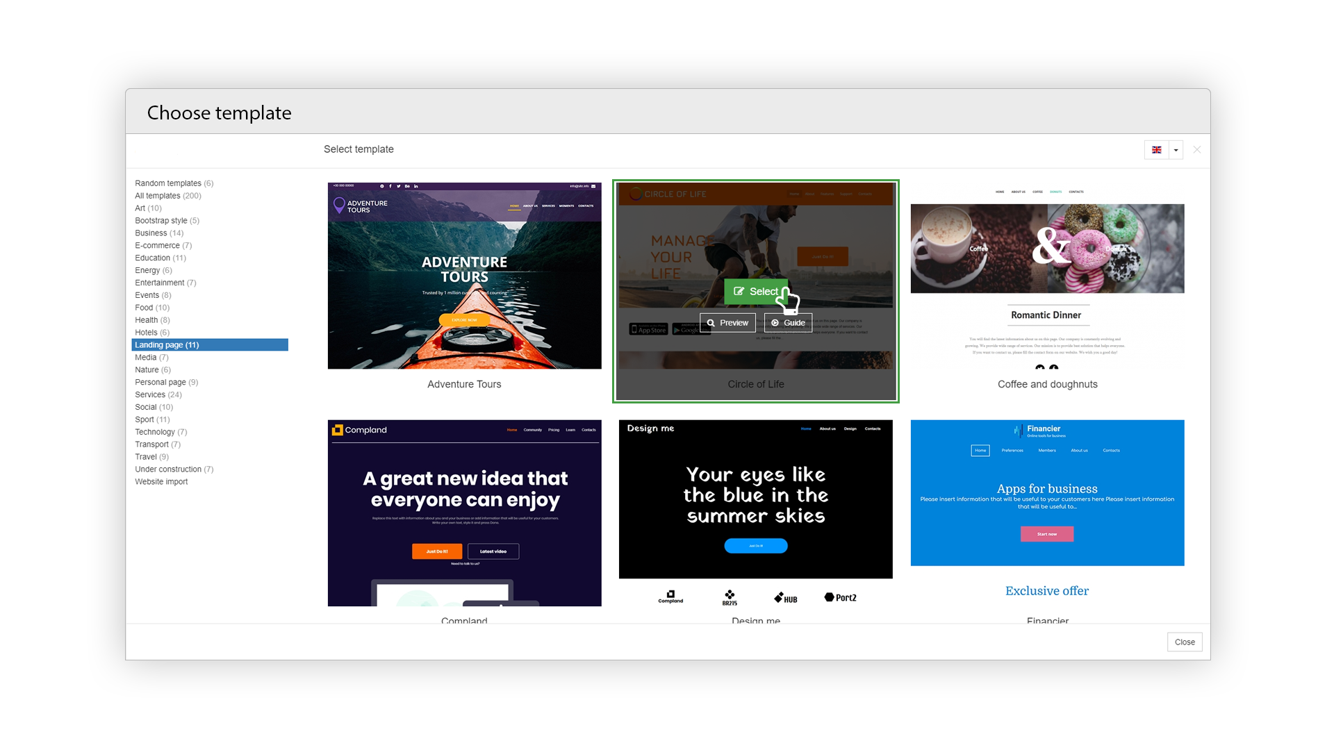 Choose from 200+ website templates