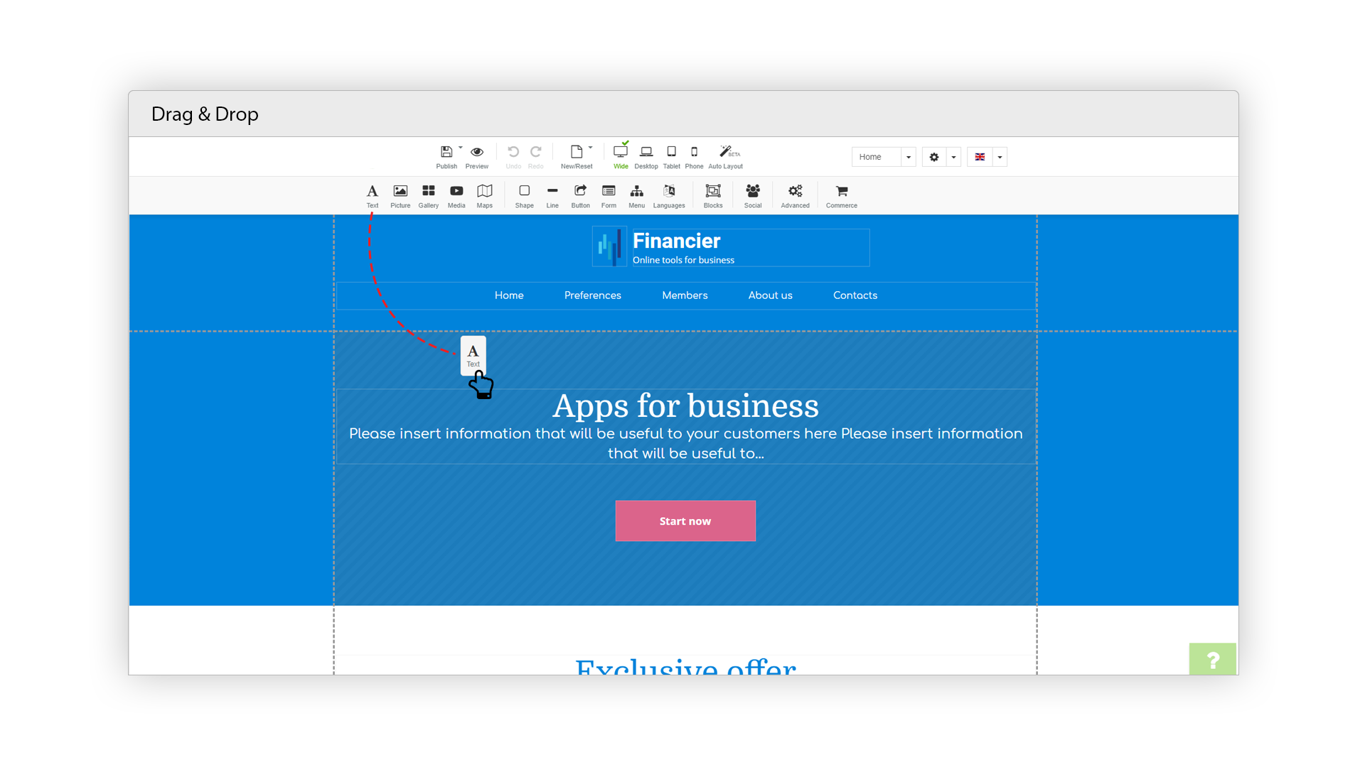 Drag and drop website editor